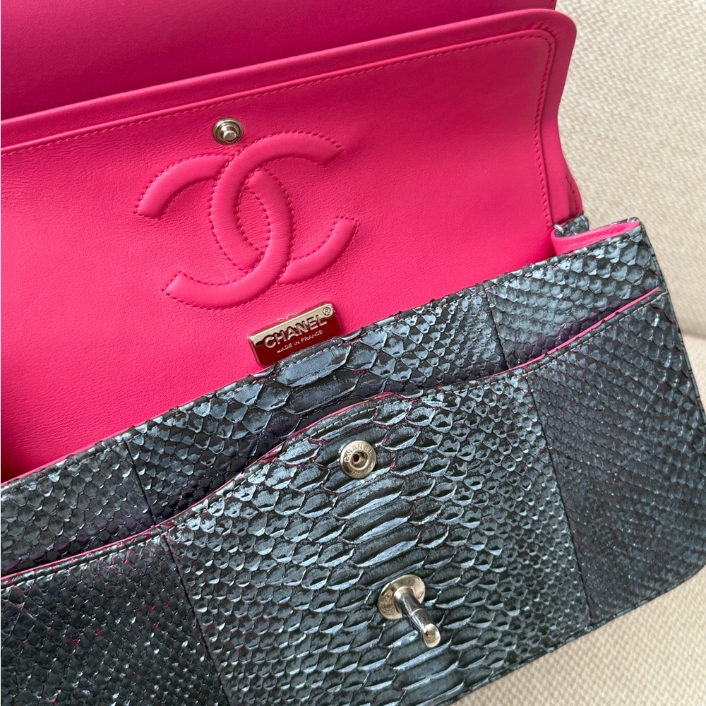 CHANEL Iridescent Blue Multicolor Python Classic … - image 13